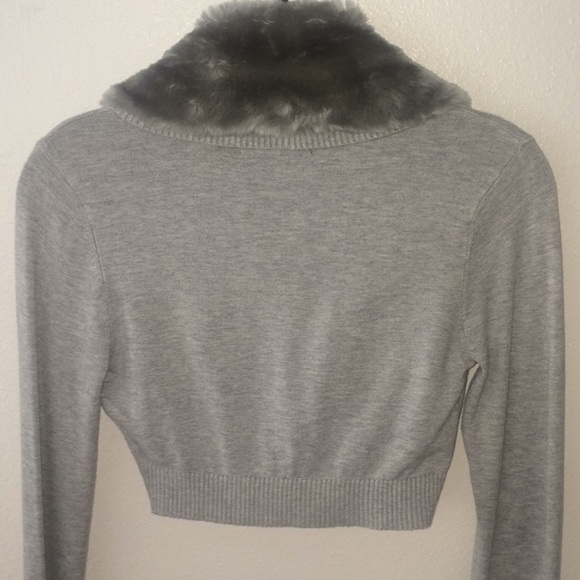 Express Design Studio Gray Fur-Trimmed Crop Top - Picture 2 of 6
